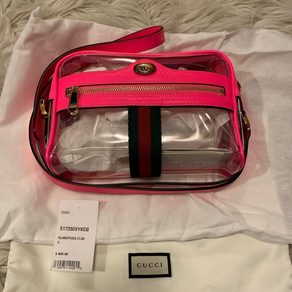 Gucci clear bag crossbody neon pink BRAND NEW